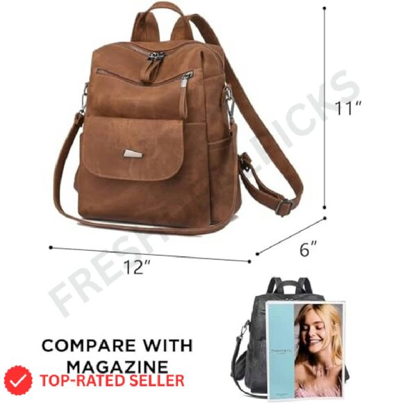 PU Leather Backpack Purse Multipurpose Travel Handbag Adjustable Strap - Picture 5 of 7